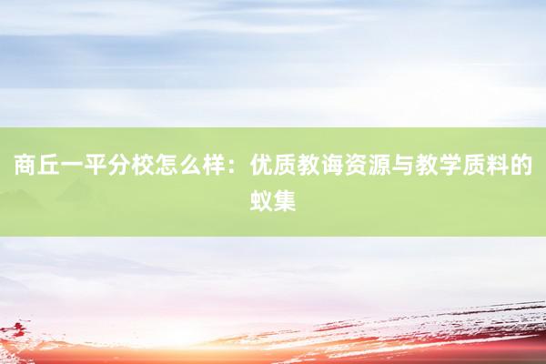 商丘一平分校怎么样：优质教诲资源与教学质料的蚁集